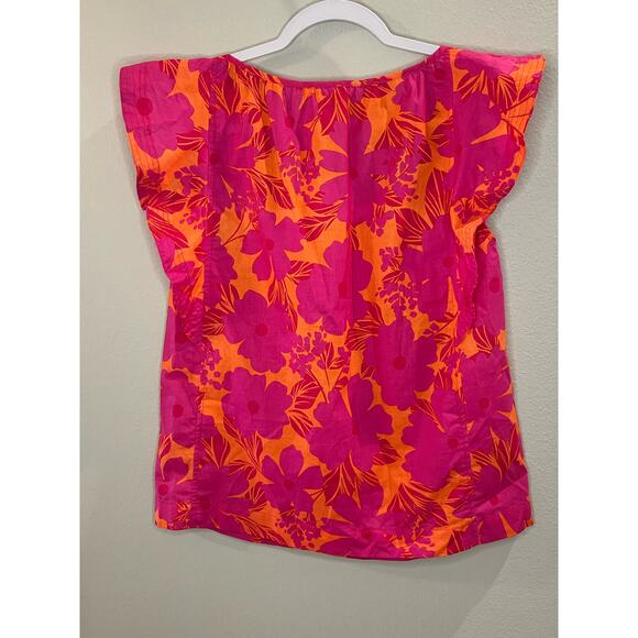 Olivaceous NWT Floral Orange Fuchsia Ruffle Sleeve Sleeveless Size M Top - Picture 2 of 7